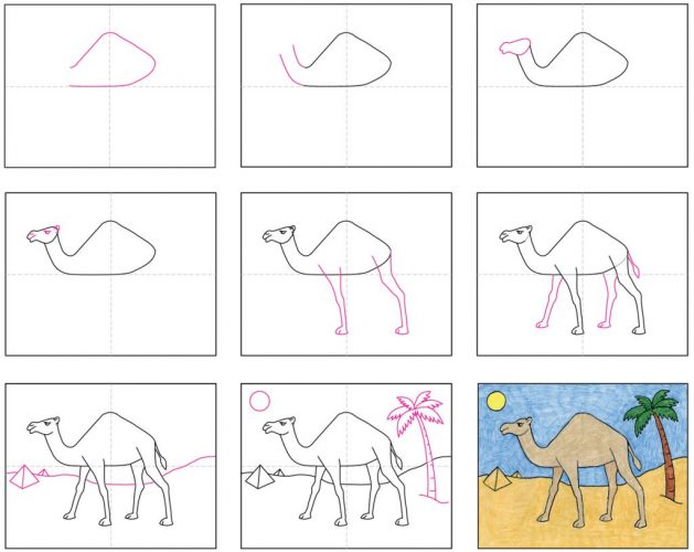 Kamel zeichnen für Kinder mit Bleistift Schritt für Schritt