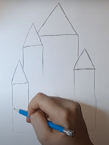 Schloss der Schneekönigin, Bleistiftzeichnung, Farben