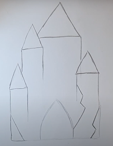 Schloss der Schneekönigin, Bleistiftzeichnung, Farben
