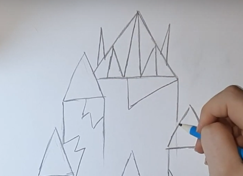 Schloss der Schneekönigin, Bleistiftzeichnung, Farben