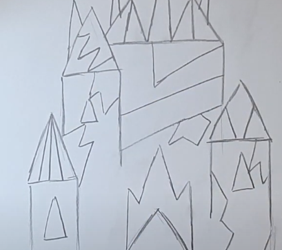 Schloss der Schneekönigin, Bleistiftzeichnung, Farben