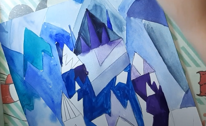 Schloss der Schneekönigin, Bleistiftzeichnung, Farben