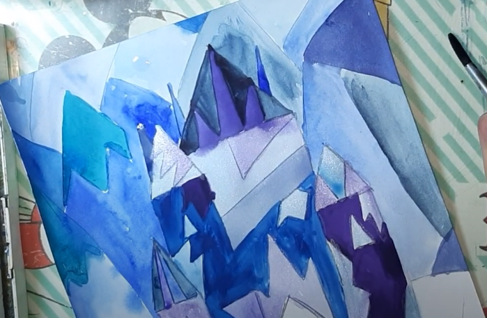 Schloss der Schneekönigin, Bleistiftzeichnung, Farben