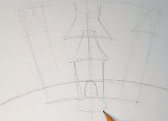 Schloss der Schneekönigin, Bleistiftzeichnung, Farben