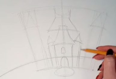 Schloss der Schneekönigin, Bleistiftzeichnung, Farben