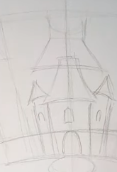 Schloss der Schneekönigin, Bleistiftzeichnung, Farben
