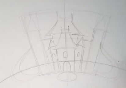 Schloss der Schneekönigin, Bleistiftzeichnung, Farben