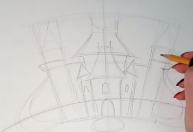 Schloss der Schneekönigin, Bleistiftzeichnung, Farben
