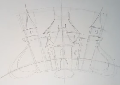 Schloss der Schneekönigin, Bleistiftzeichnung, Farben