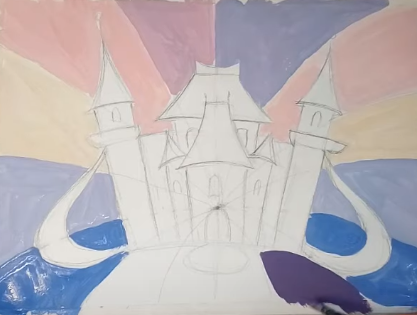 Schloss der Schneekönigin, Bleistiftzeichnung, Farben