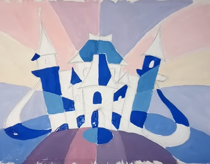 Schloss der Schneekönigin, Bleistiftzeichnung, Farben