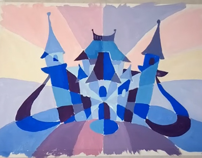 Schloss der Schneekönigin, Bleistiftzeichnung, Farben