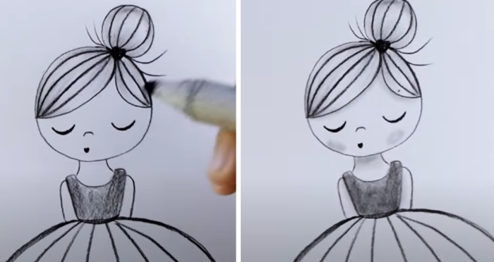 Disegno di ballerina per bambini con matita passo dopo passo