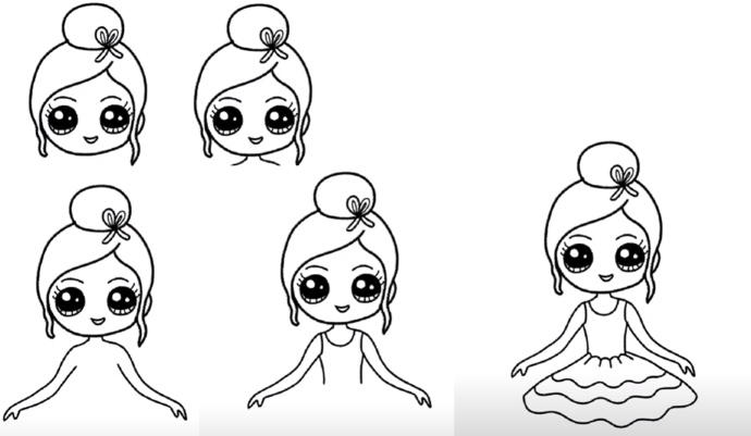 Disegno di ballerina per bambini con matita passo dopo passo