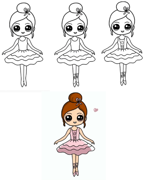 Disegno di ballerina per bambini con matita passo dopo passo