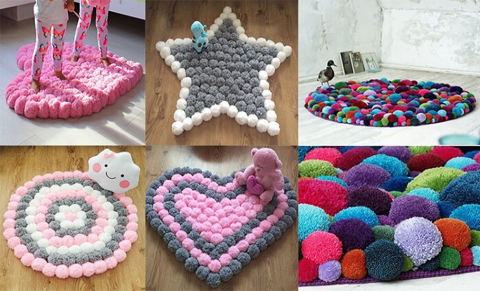 DIY Pom Pom Teppich Schritt für Schritt mit Fotos