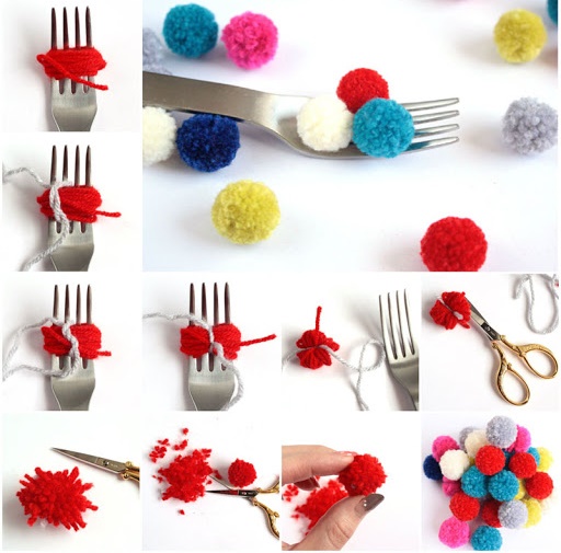 DIY Pom Pom Teppich Schritt für Schritt mit Fotos