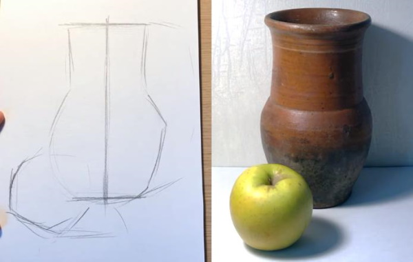 Stillleben mit Bleistift zum Skizzieren für Anfänger. Bilder