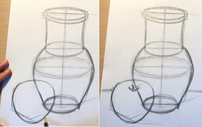 Stillleben mit Bleistift zum Skizzieren für Anfänger. Bilder