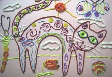 Zeichnen mit Faden und Farben. Wie heißt der Meisterkurs für Kinder?