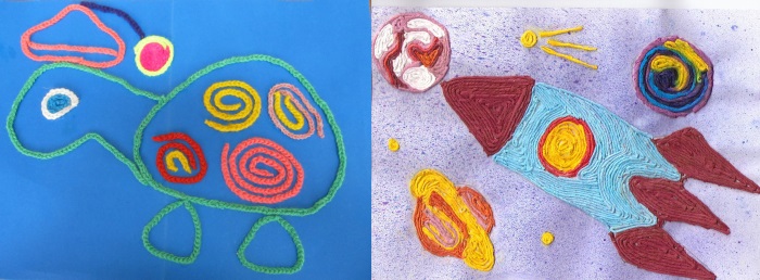 Zeichnen mit Faden und Farben. Wie heißt der Meisterkurs für Kinder?