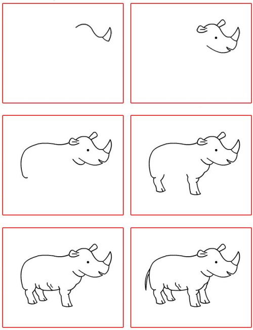 Nashorn zeichnen für Kinder mit Bleistift Schritt für Schritt