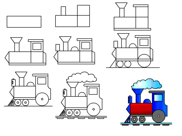 Dampflokomotive zeichnen für Kinder mit einfachem Bleistift