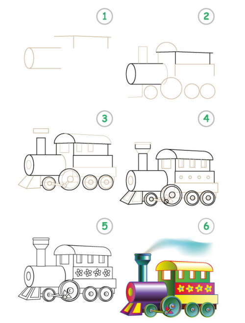 Dampflokomotive zeichnen für Kinder mit einfachem Bleistift