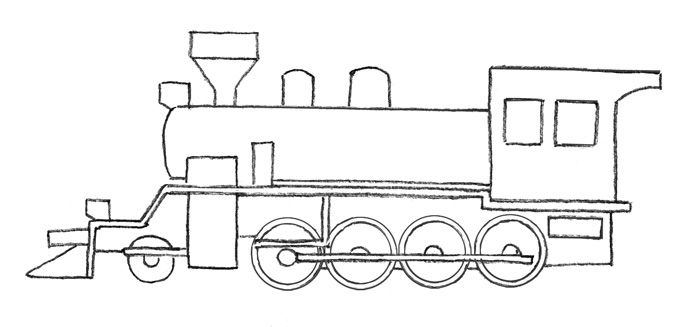 Dampflokomotive zeichnen für Kinder mit einfachem Bleistift