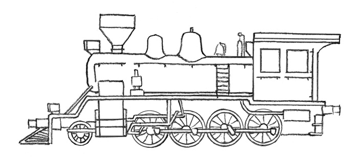Dampflokomotive zeichnen für Kinder mit einfachem Bleistift
