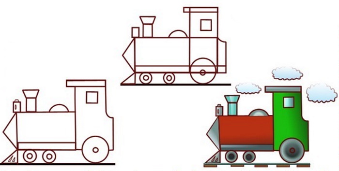 Dampflokomotive zeichnen für Kinder mit einfachem Bleistift