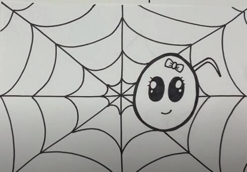 Spinnennetz zeichnen für Kinder mit Bleistift Schritt für Schritt