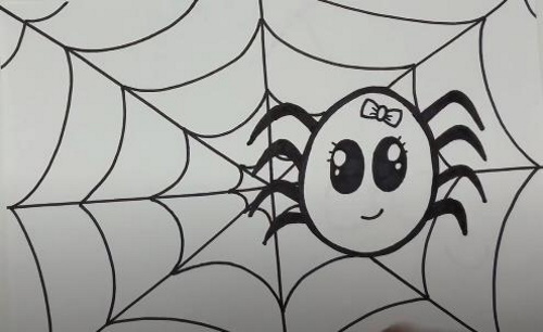 Spinnennetz zeichnen für Kinder mit Bleistift Schritt für Schritt