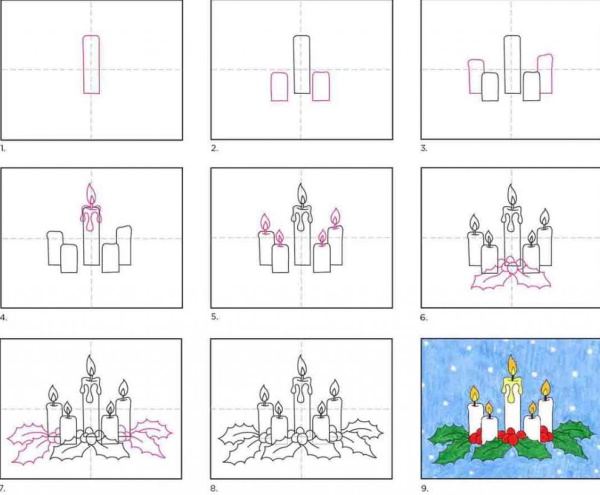 Weihnachtszeichnungen für Kinder zum Nachmalen