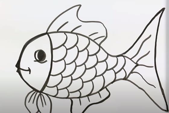 Fischzeichnung für Kinder Schritt für Schritt mit einem Bleistift