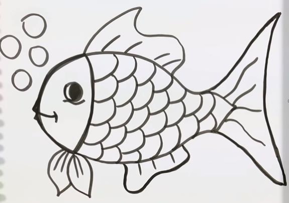 Fischzeichnung für Kinder Schritt für Schritt mit einem Bleistift