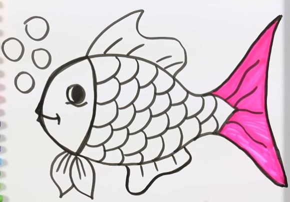 Fischzeichnung für Kinder Schritt für Schritt mit einem Bleistift