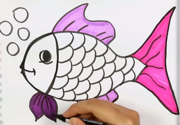 Fischzeichnung für Kinder Schritt für Schritt mit einem Bleistift