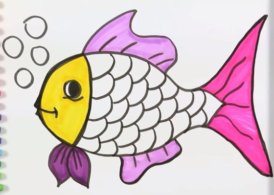 Fischzeichnung für Kinder Schritt für Schritt mit einem Bleistift