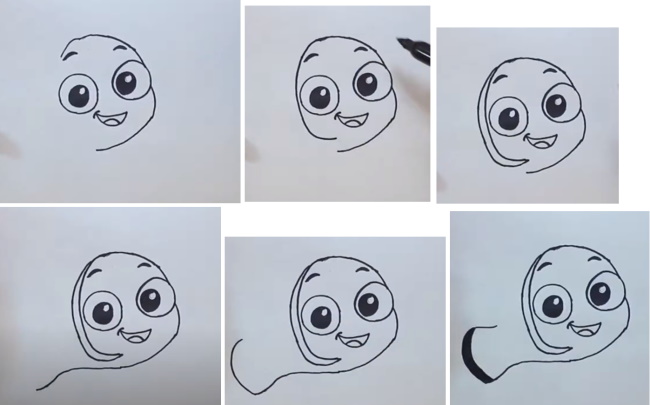 Fischzeichnung für Kinder Schritt für Schritt mit einem Bleistift