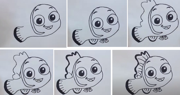 Fischzeichnung für Kinder Schritt für Schritt mit einem Bleistift