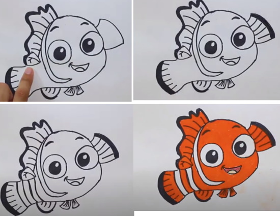 Fischzeichnung für Kinder Schritt für Schritt mit einem Bleistift