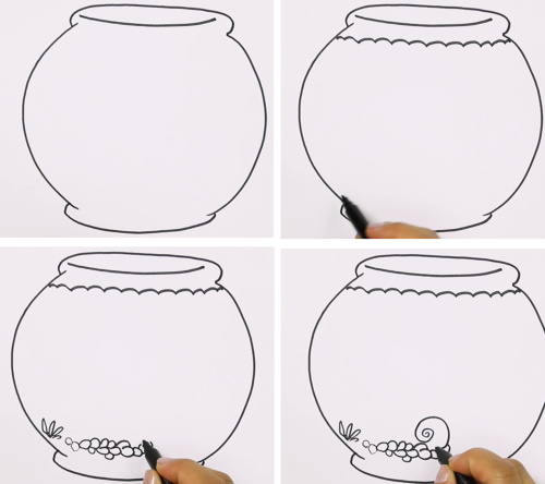 Fischzeichnung für Kinder Schritt für Schritt mit einem Bleistift