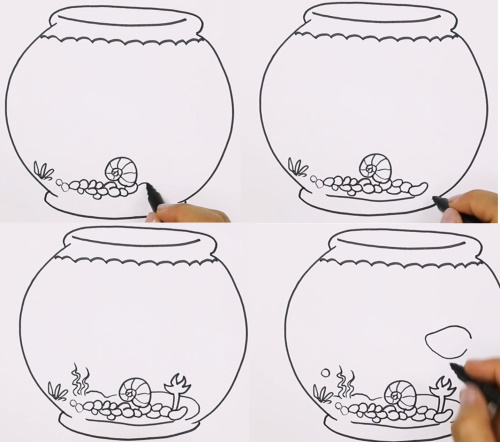 Fischzeichnung für Kinder Schritt für Schritt mit einem Bleistift