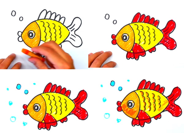 Fischzeichnung für Kinder Schritt für Schritt mit einem Bleistift