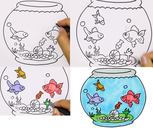 Fischzeichnung für Kinder Schritt für Schritt mit einem Bleistift
