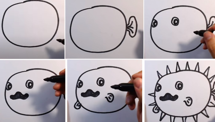 Fischzeichnung für Kinder Schritt für Schritt mit einem Bleistift