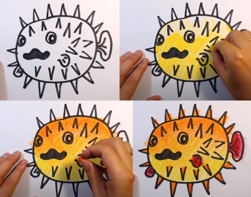 Fischzeichnung für Kinder Schritt für Schritt mit einem Bleistift