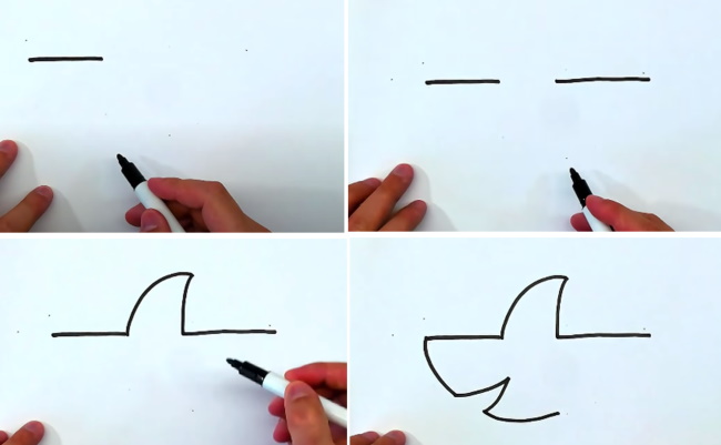 Fischzeichnung für Kinder Schritt für Schritt mit einem Bleistift