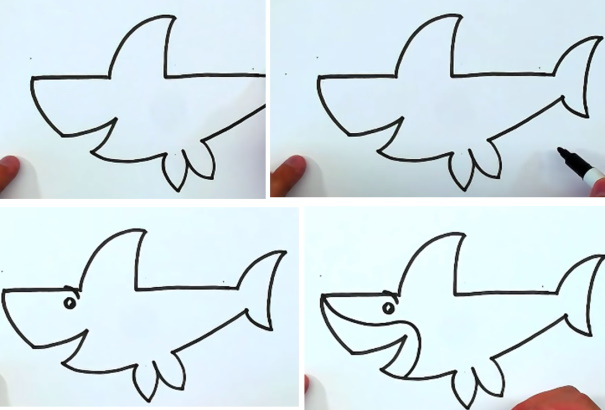Fischzeichnung für Kinder Schritt für Schritt mit einem Bleistift